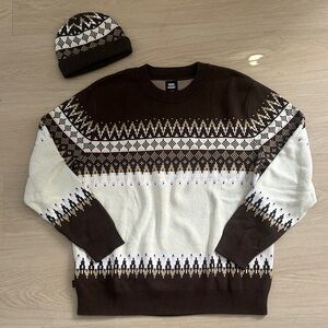 Vans x HENRY Brown and Cream holiday Crewneck Sweater w/ Matching Hat